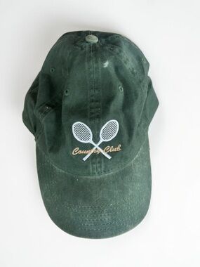 Vintage Country Club Tennis Cap Green Embroidered Racquet Hat OSFA